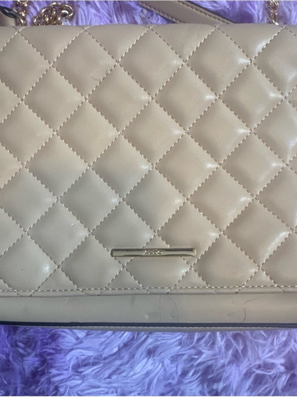 Aldo Quilted Beige Crossbody Bag with Gold Hardware
